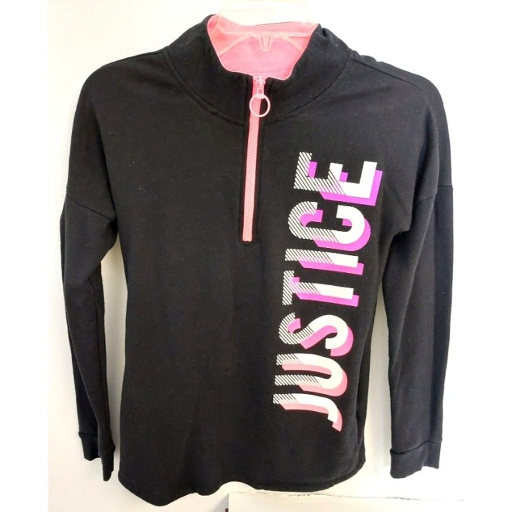Justice Active Size 12 Black Fleece Long Sleeve Top Zip High Neck Glitter
